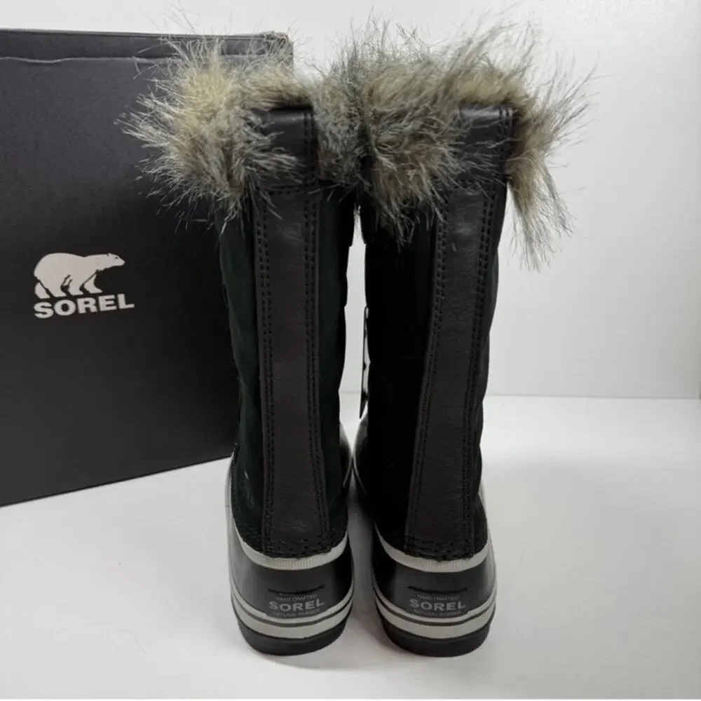 NIB Sorel Joan of Arctic Black Suede Leather Faux Fur Collar Winter Boots Size 8